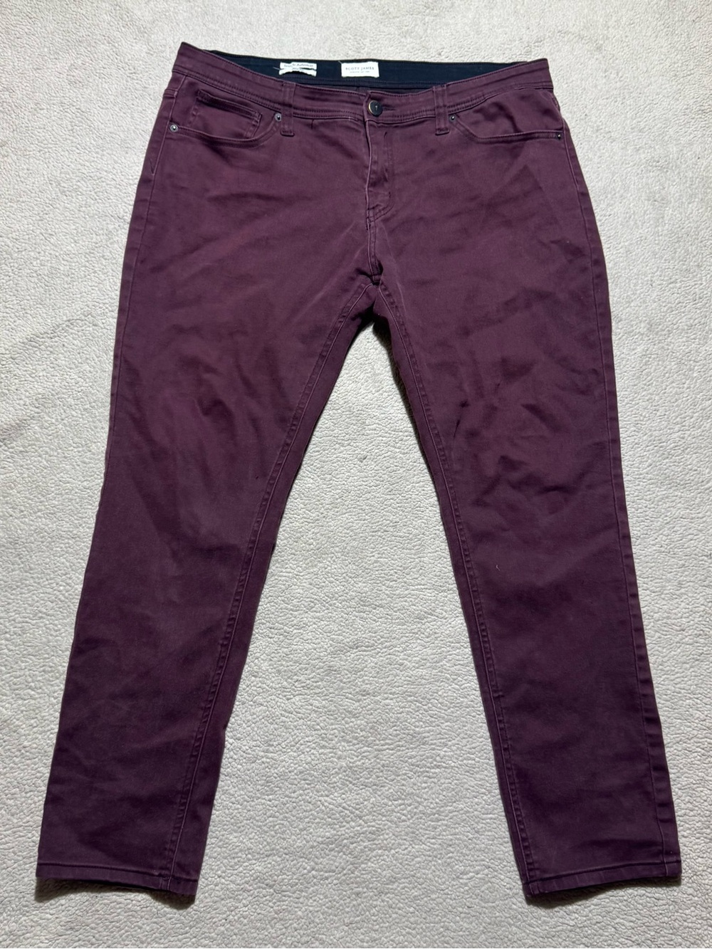 Scott James Pants Mens 36 Burgundy Mid Rise Slim Fit Cotton Straight 36x28.5